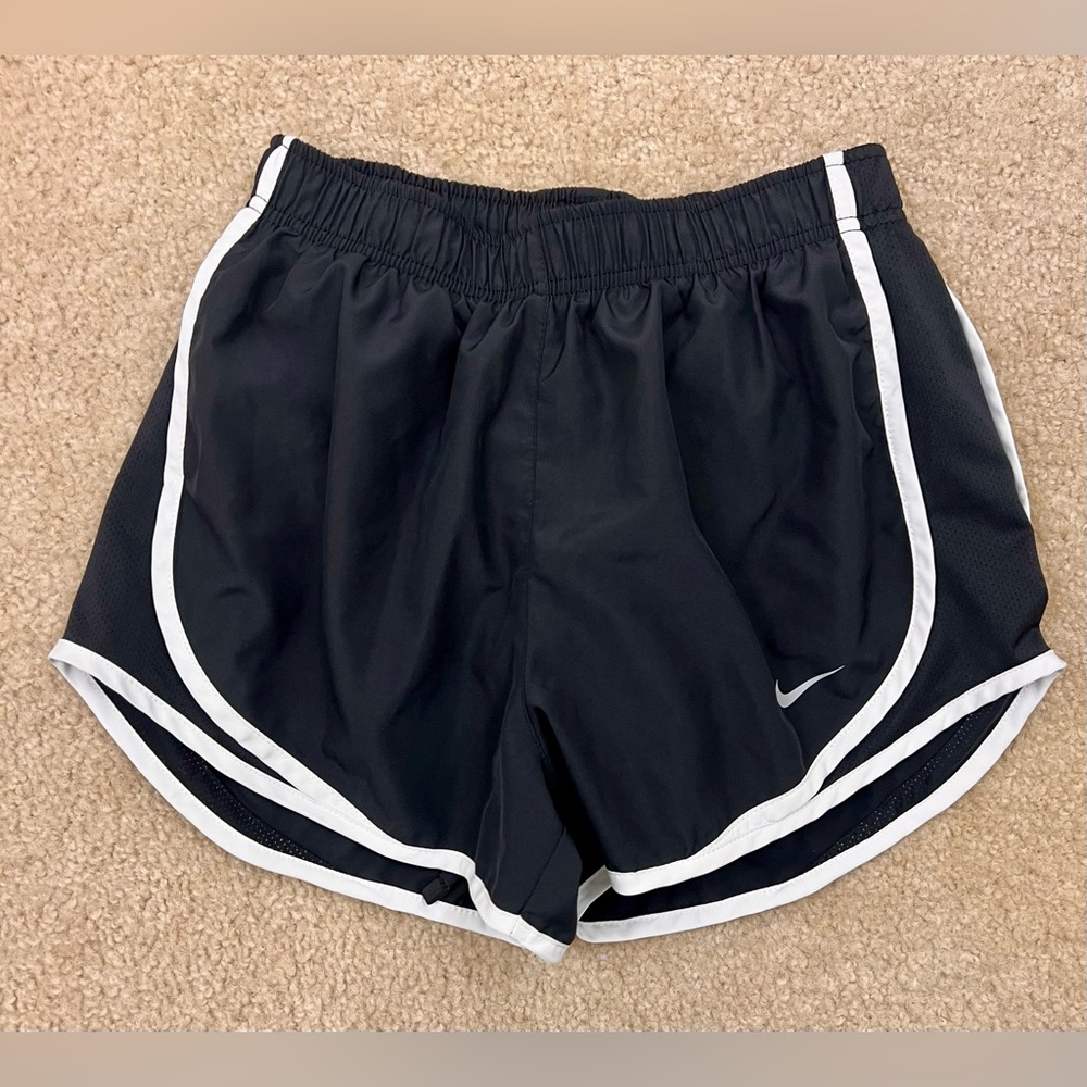 Nike Black and White Athletic Running Shorts with White Trim Hem
